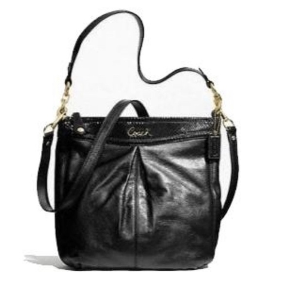 COACH Ashley Hippie Crossbody Satchel Black Leather and Snake Print Trim - Picture 1 of 11